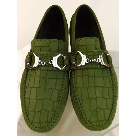 JIMMY CHOO BROGAN LIGHT OLIVE CROC PRINT SUEDE HANDCUFF DRIVING LOAFERS 39.5 6.5 main image 4